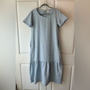 Poetry Women’s Hemp and Cotton Striped Short Sleeve Midi Dress Blue (Size 6)